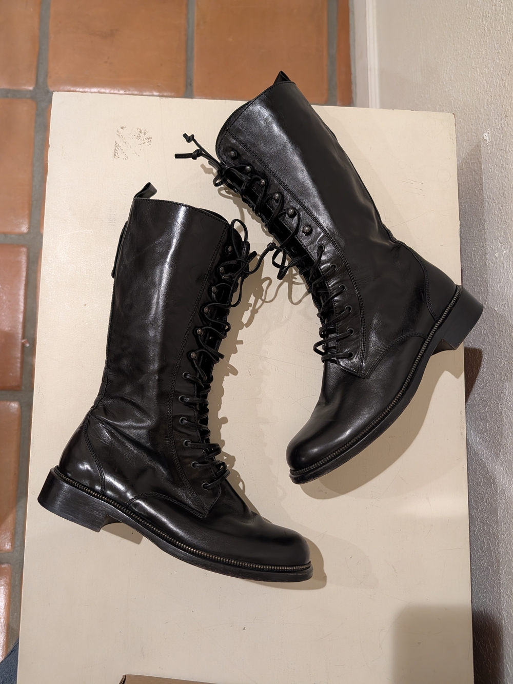 Barbara Bui Black Leather Lace-Up Combat Boots